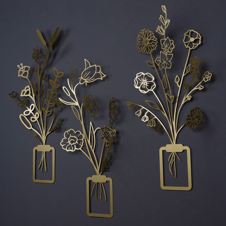 House of Hampton® 3D Flower Metal Wall Decor Set Wayfair
